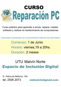 Afiche del curso de reparación PC